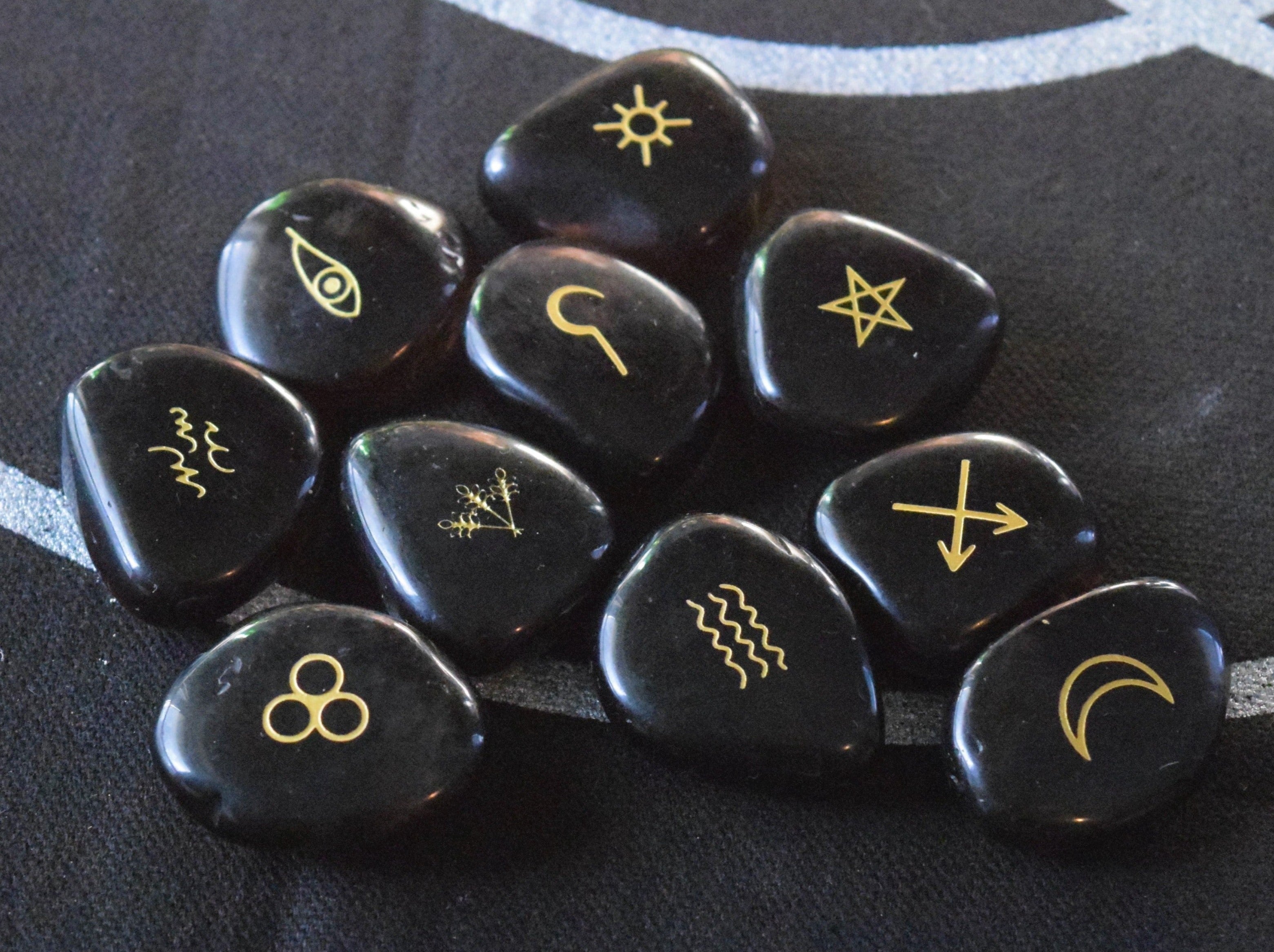 RUNE STONES, Professional Witches RUNE Set, 13PC Black Tourmaline Runes,  Wiccan Runes, Witchcraft Runes, Pagan Rune Set, Large Rune Set 
