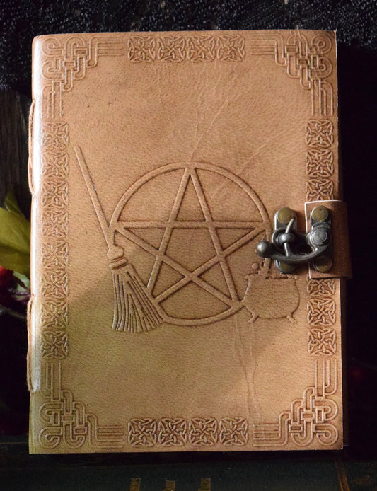Leather Journal - Pentagram, Broom, & Cauldron