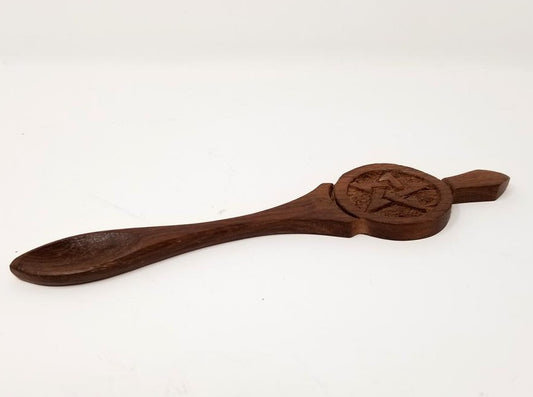 Carved Wooden Altar Spoon - Pentagram