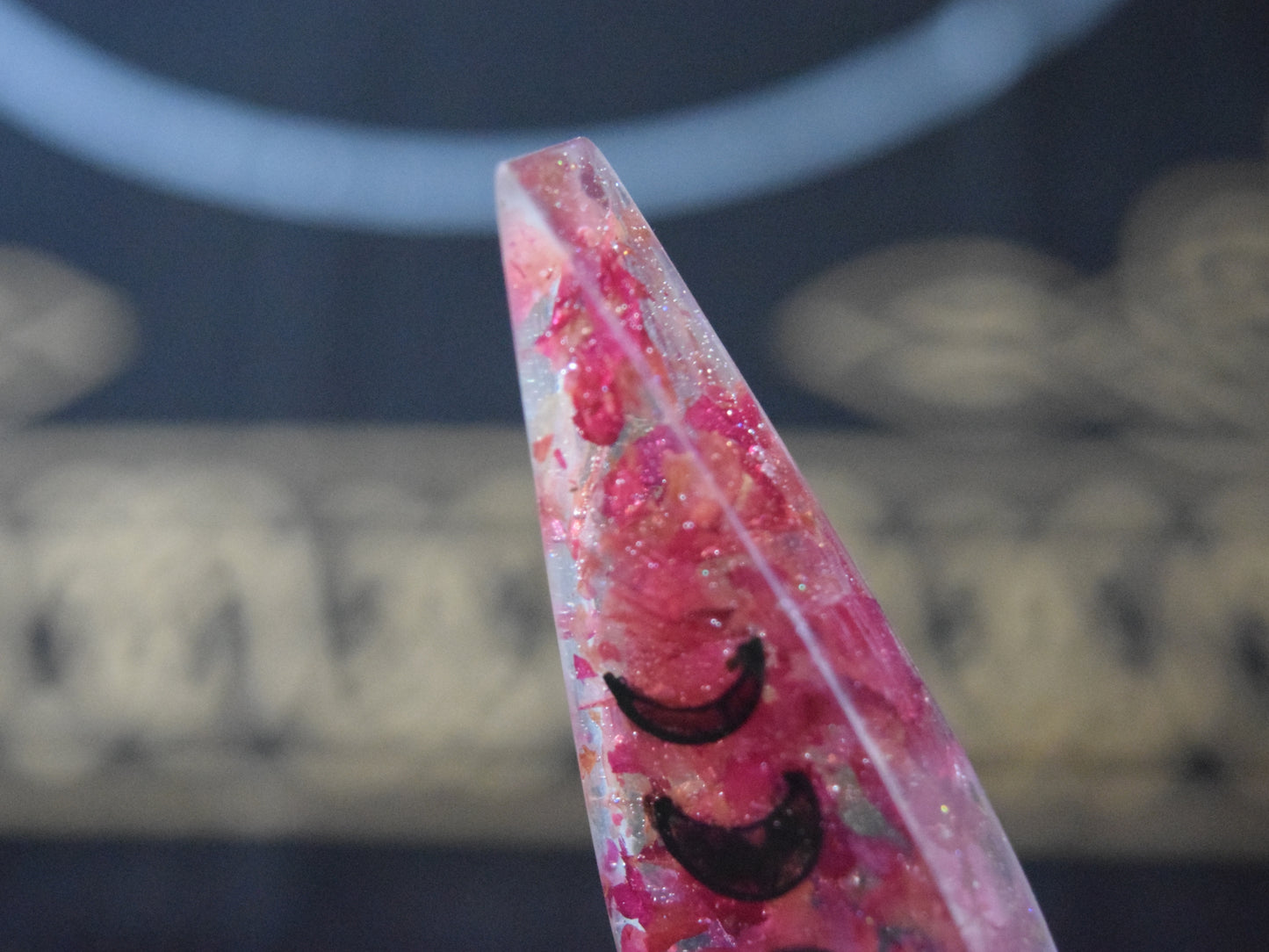 Rose Petal Resin Athame with Antler Handle
