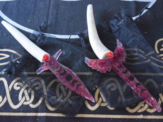 Rose Petal Resin Athame with Antler Handle