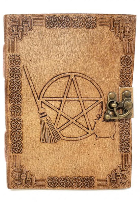 Leather Journal - Pentagram, Broom, & Cauldron