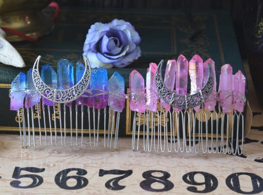 Aura Quartz Crescent Moon Hair Comb