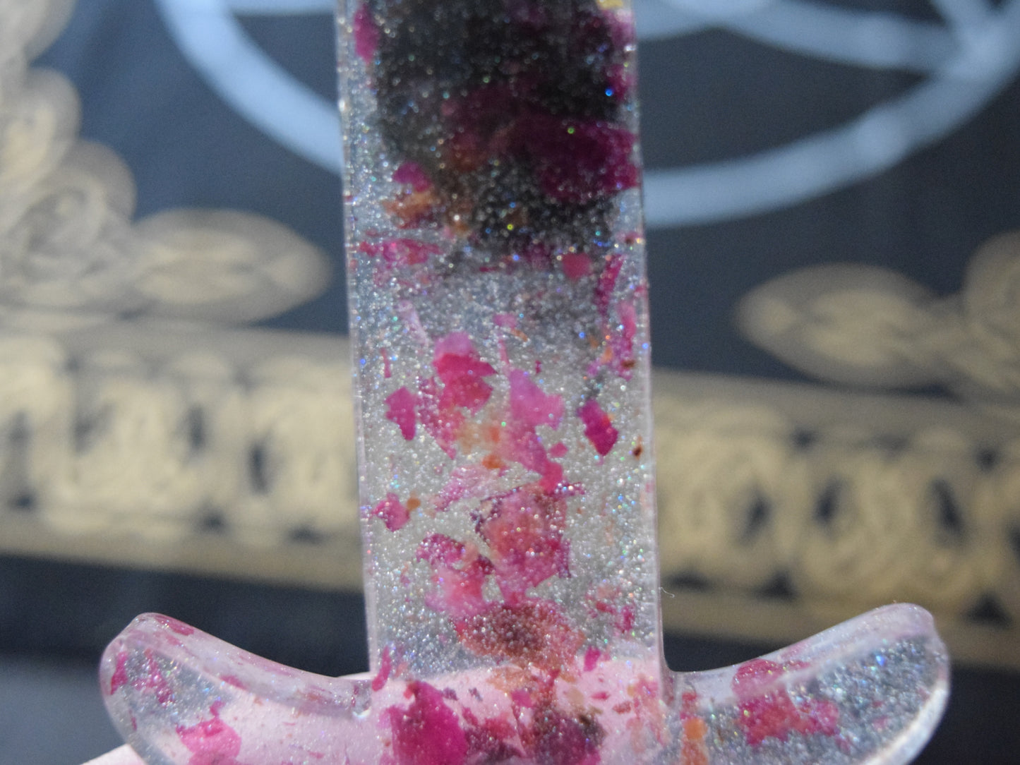 Rose Petal Resin Athame with Antler Handle