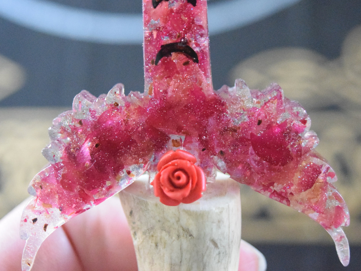 Rose Petal Resin Athame with Antler Handle